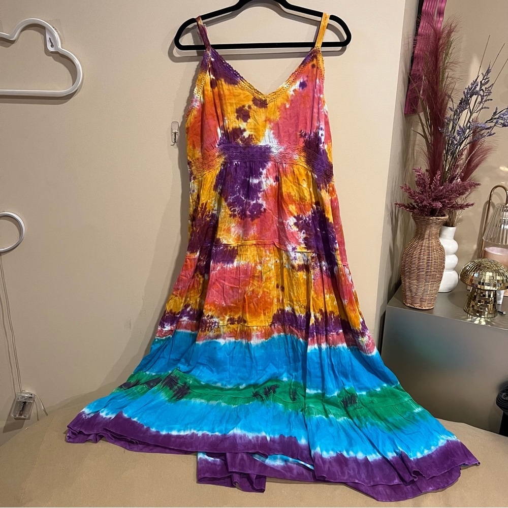 Tie Dye Lace Detail Summer Maxi